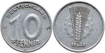 ГДР 10 пфеннигов 1948 А KM 3 алюминий 4398-752