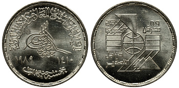 Египет 5 фунтов 1989 АН1409, 2-я выставка Египетского экспорта KM 687 серебро UNC 1519-612