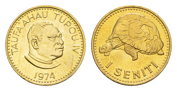 Тонга 1 сенити 1974 король Тауфа’ахау Тупоу IV (1967-2006), черепаха KM 27 a латунь  UNC  M68-16