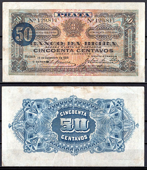 Мозамбик 50 сентаво 1919 Pick R4 бумага 7214-22-3-1