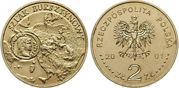 Польша 2 злотых 2001 MW, янтарный путь KM 410 нордик  UNC  4521-1022