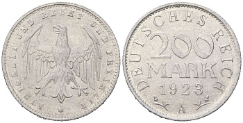Германия 200 марок 1923 A KM 35 алюминий aUNC 31-444