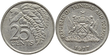 Тринидад и Тобаго 25 центов 1977 цветок дикая пуансеттия KM 32 медно-никель 4396-732