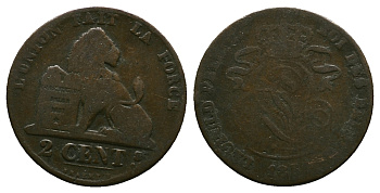 БЕЛЬГИЯ 2 САНТИМА 188X медь 261-1032