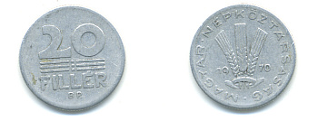 ВЕНГРИЯ 20 ФИЛЛЕРОВ 1970 НАРОДНАЯ РЕСПУБЛИКА (1949-1989) KM 573 алюминий 93-134