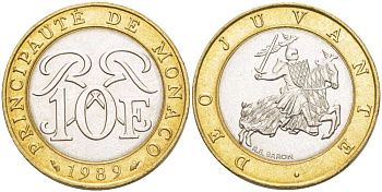 Монако 10 франков 1989 Ренье III (1949-2005) KM 163 биметалл 4513-925