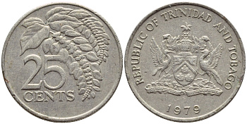 Тринидад и Тобаго 25 центов 1979 цветок дикая пуансеттия KM 32 медно-никель 4396-743