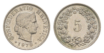 Швейцария 5 раппенов 1979 KM 26 медно-никель UNC 4611-1234