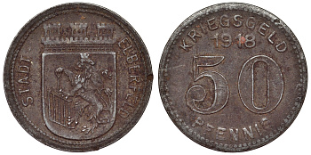 Германия, округ Эльберфельд 50 пфеннигов 1917 Вупперталь, Северный Рейн-Вестфалия, нотгельд железо 4119-1255