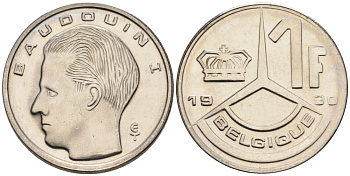 Бельгия 1 франк 1990 Belgique KM 170 железо плакированное никелем UNC 192-469