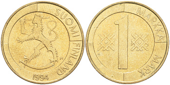 ФИНЛЯНДИЯ 1 МАРКА 1994 M KM 76 алюминиевая бронза 4556-522