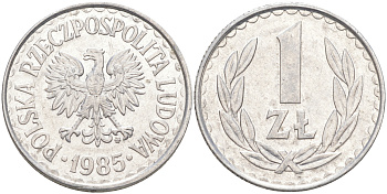 Польша 1 злотый 1985 MW, Народная Республика KM 49.1, Parchimowicz 213x алюминий 106-541