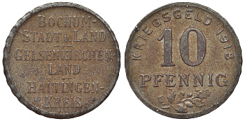 Германия, Бокум, Гельзенкирхен, Хаттинген 10 пфеннигов 1918 Северный Рейн-Вестфалия, нотгельд Funck 49.1b железо 4119-937