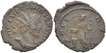 Римская Империя, императоры в Галлии антониниан 269 - 271 Викторин, IMP C VICTORINVS P F AVG, бюст императора / SALVS AVG, Салюта, персонификация Здоровья, Колония Агриппины (Кельн) RIC 71 биллон 1073-20-36