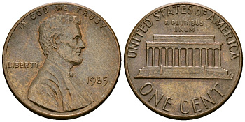 США 1 цент 1985 Линкольн KM 201b цинк плакированный медью 4136-265