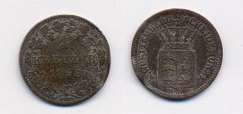 Вюртемберг 1 крейцер 1868 Карл I (1864-1891) KM 612 серебро 71-1554