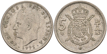 Испания 5 песет 1975 (79) Хуан Карлос I (1975-2014) KM 807 медно-никель 4155-646
