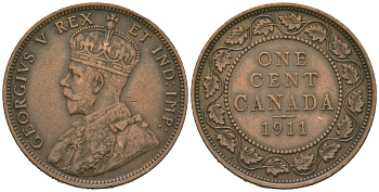 Канада 1 цент 1911 Георг V (1910-1936) KM 15 бронза 95-544