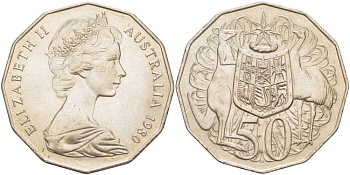 Австралия 50 центов 1980 Елизавета II (1952-2022), герб, кенгуру KM 68 медно-никель 4184-1031