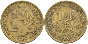 Французский Камерун 1 франк 1926 (а), монетный двор Париж KM 2 алюминиевая бронза 63-957