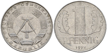 ГДР 1 пфенниг 1975 A KM 8.1 алюминий 112-357