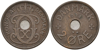 Дания 2 эре 1928 Кристиан X (1912-1947) KM 827 бронза 4147-452