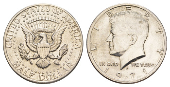 США 1/2 доллара (50 центов) 1971 D, Джон Кеннеди KM 202b медь плакированная медно-никелем aUNC 180-334