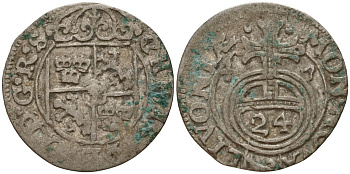 Шведская Ливония, Рига 3 полкера (3 полторака - 1 крейцер) 1647 Кристина Шведская (1632-1654) Fed 869, KM 3 серебро 4160-314