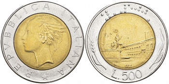 ИТАЛИЯ 500 ЛИР 1986 R KM 111 биметалл 186-235