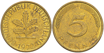 ФРГ 5 пфеннигов 1972 J KM 107, J. 382 сталь плакированная латунью 4514-742