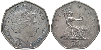 Великобритания 50 пенсов 2006 Елизавета II (1952-2022) KM 991, Spink 4610 (H8) медно-никель 4131-743