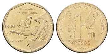 Колумбия 10 песо 1988 KM 270 медь цинк нкиель UNC 4662-625