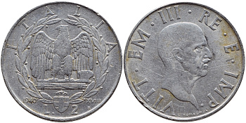 ИТАЛИЯ 2 ЛИРЫ 1940 XVIII ГОД, МАГНИТНАЯ KM 78b сталь 4398-1034