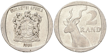ЮАР 2 ранда 1998 KM 165 медь плакированная медно-никелем 4364-1955