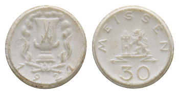 Майсен 30 пфеннигов 1921 Men05 16521.3, Scheuch 168a фарфор 1094-9-73