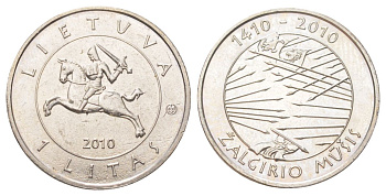 Литва 1 лит 2010 600 лет Грюнвальдской битве KM 172 медно-никель UNC 4612-1037