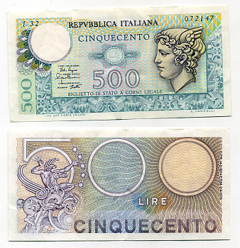 Италия 500 лир 1979 Меркурий Pick 94 бумага 6279-3-2-2