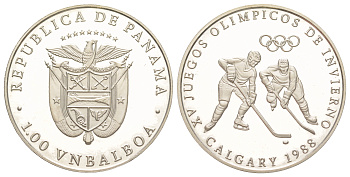 Панама 1 бальбоа 1988 XV зимние Олимпийские игры, Калгари 1988 - Хоккей X M4 медно-никель PROOF 3711-1514