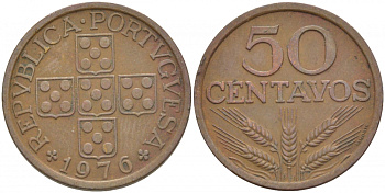 ПОРТУГАЛИЯ 50 СЕНТАВО 1976 KM 596 бронза 3718-445