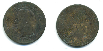 ФРАНЦИЯ 10 САНТИМОВ 1854 НАПОЛЕОН III (1852-1870) KM 771 бронза 84-635