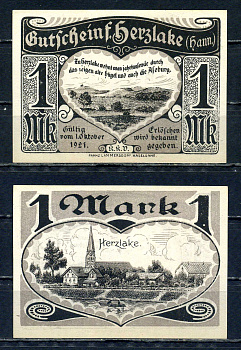 Херцлаке (Пруссия, Ганновер) 1 марка 1921 DeNG 1/2 605.1-4/4 бумага UNC (пресс) 7555-44-3-1