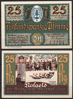 Германия, Оберхоф 25 пфеннигов 1921 Нотгельд бумага 7555-59-2-1