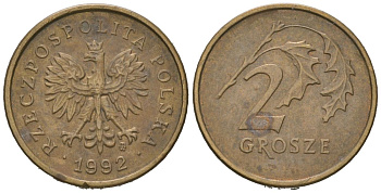 Польша 2 гроша 1992 KM 277 латунь 4567-946