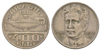 Бразилия 400 реалов 1938 Освалду Крус KM 539 медно-никель 4624-1257