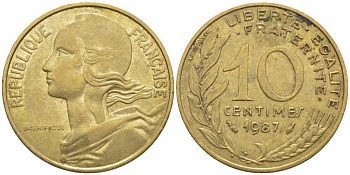 ФРАНЦИЯ 10 САНТИМОВ 1987 ТИП MARIANNE KM 929, LE FRANC 144.27 медь алюминий никель 116-266