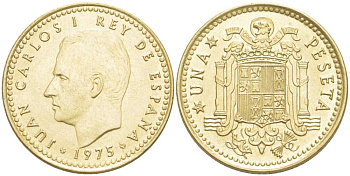 Испания 1 песета 1975 (76) Хуан Карлос I (1975-2001) KM 806 алюминиевая бронза 4519-921
