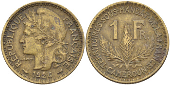 Французский Камерун 1 франк 1926 (а), монетный двор Париж KM 2 алюминиевая бронза 67-553
