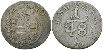 Саксен-Гота-Альтенбург 1/48 талера 1770 KM 15 серебро 99-729