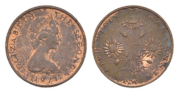 Остров Мэн 1/2 пенни 1971 Елизавета II (1952-2022) KM 19 бронза 4655-921