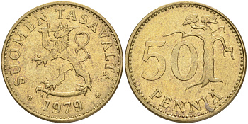 ФИНЛЯНДИЯ 50 ПЕННИ 1979 K KM 48 алюминиевая бронза 4556-213